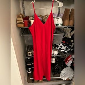 Red slip dress, flowy and satin material